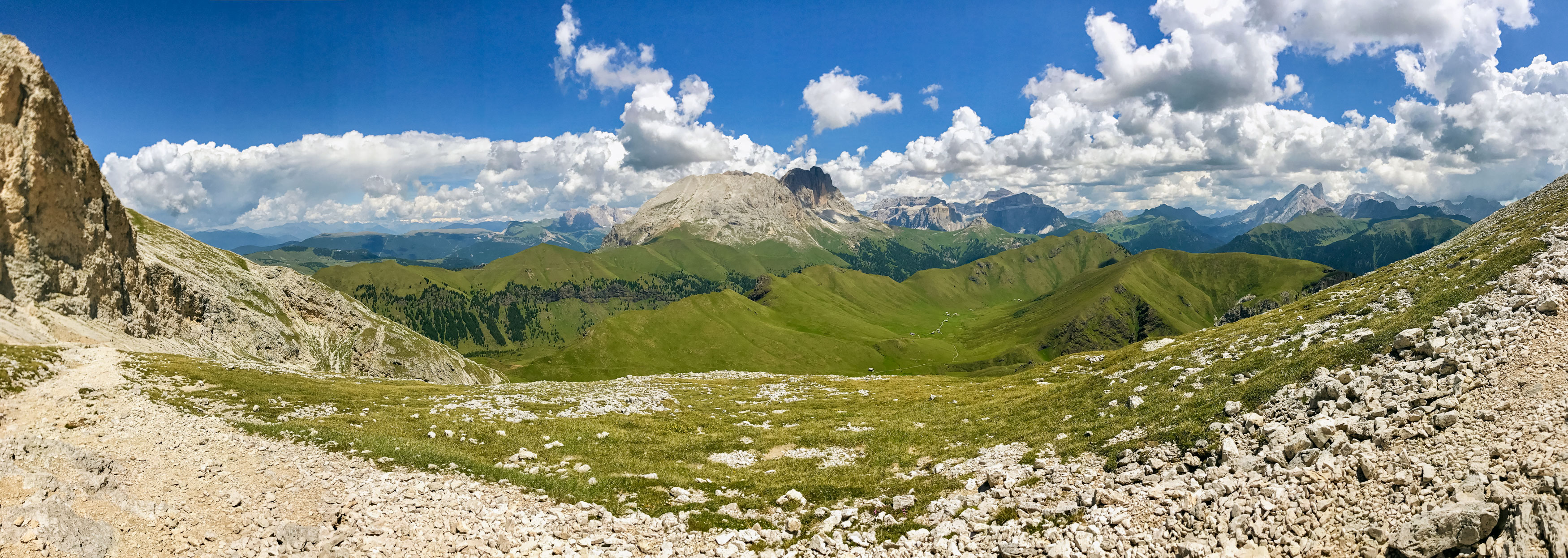 Panorama view looking towards the Sassopiato and green valleys