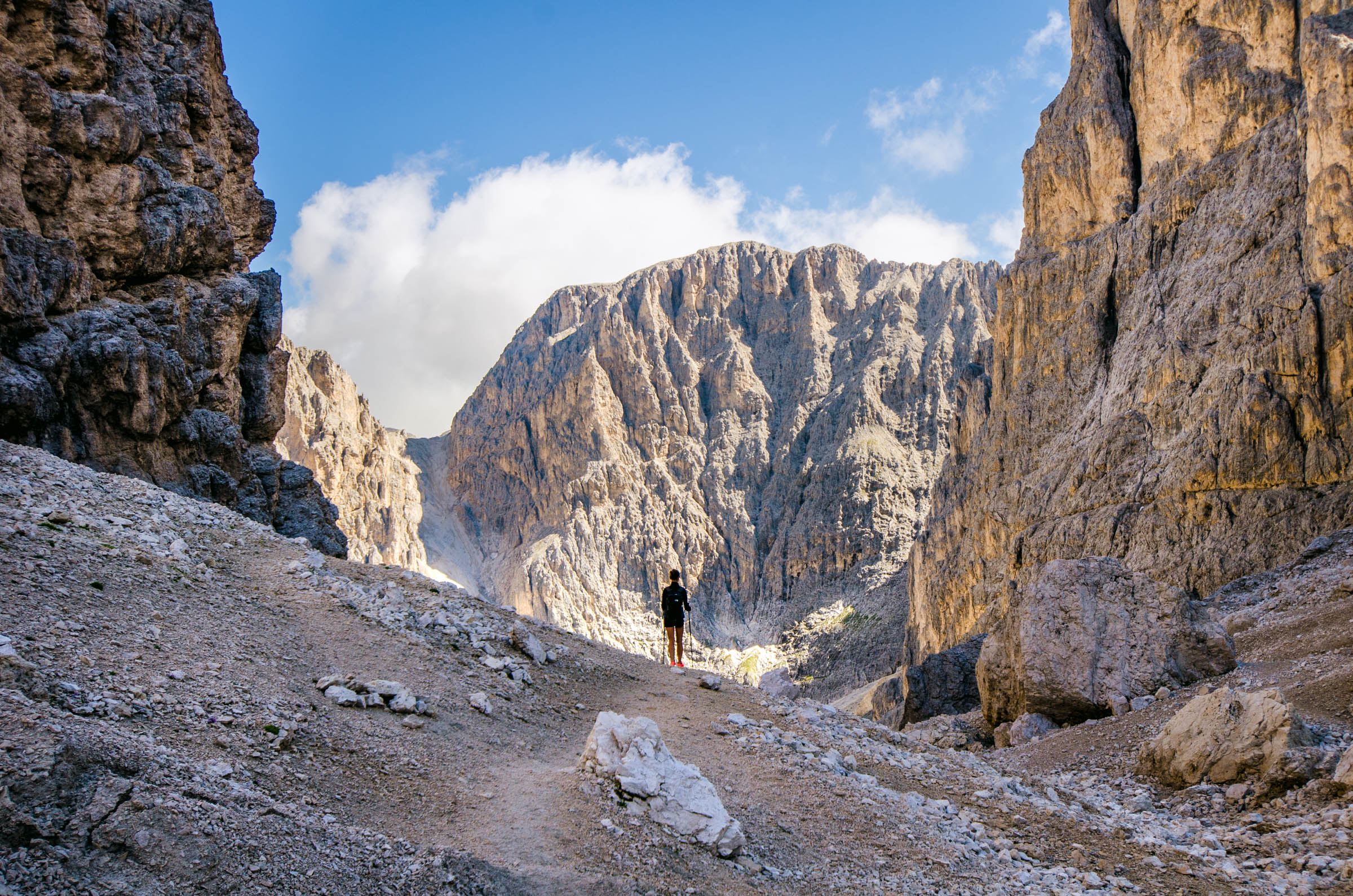 A hiker standing on Passo Principe
