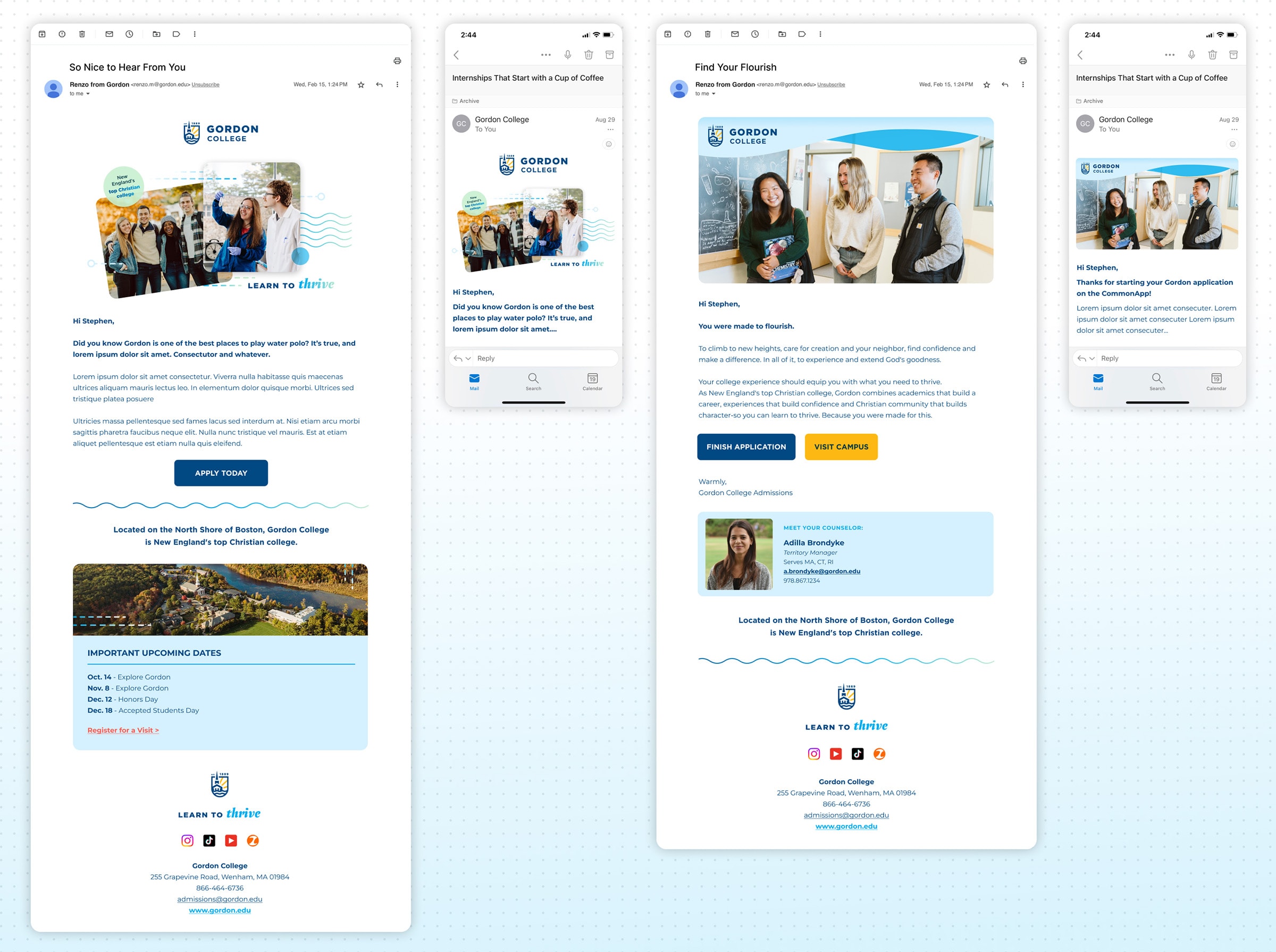 Email template designs on mobile and desktop