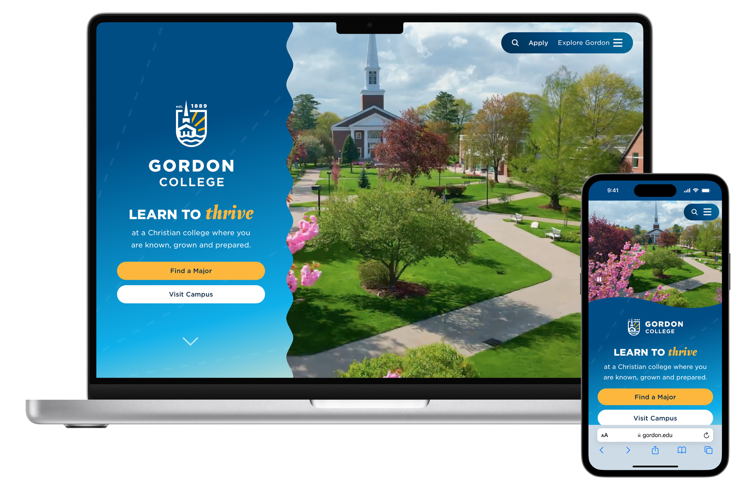 Screenshot of the header of Gordon homepage on laptop and phone