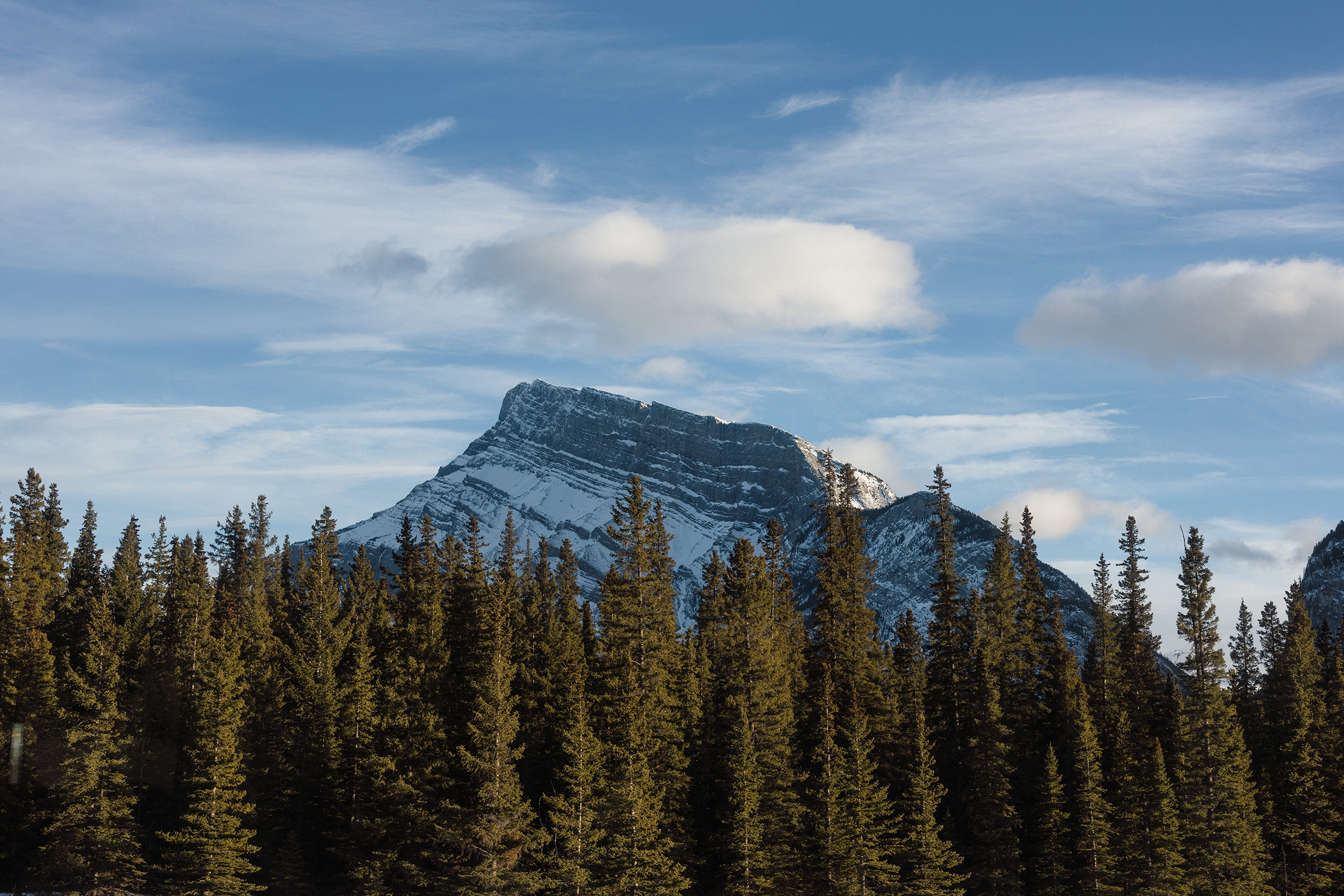 View of mountain from road between Banff and Lake Louise