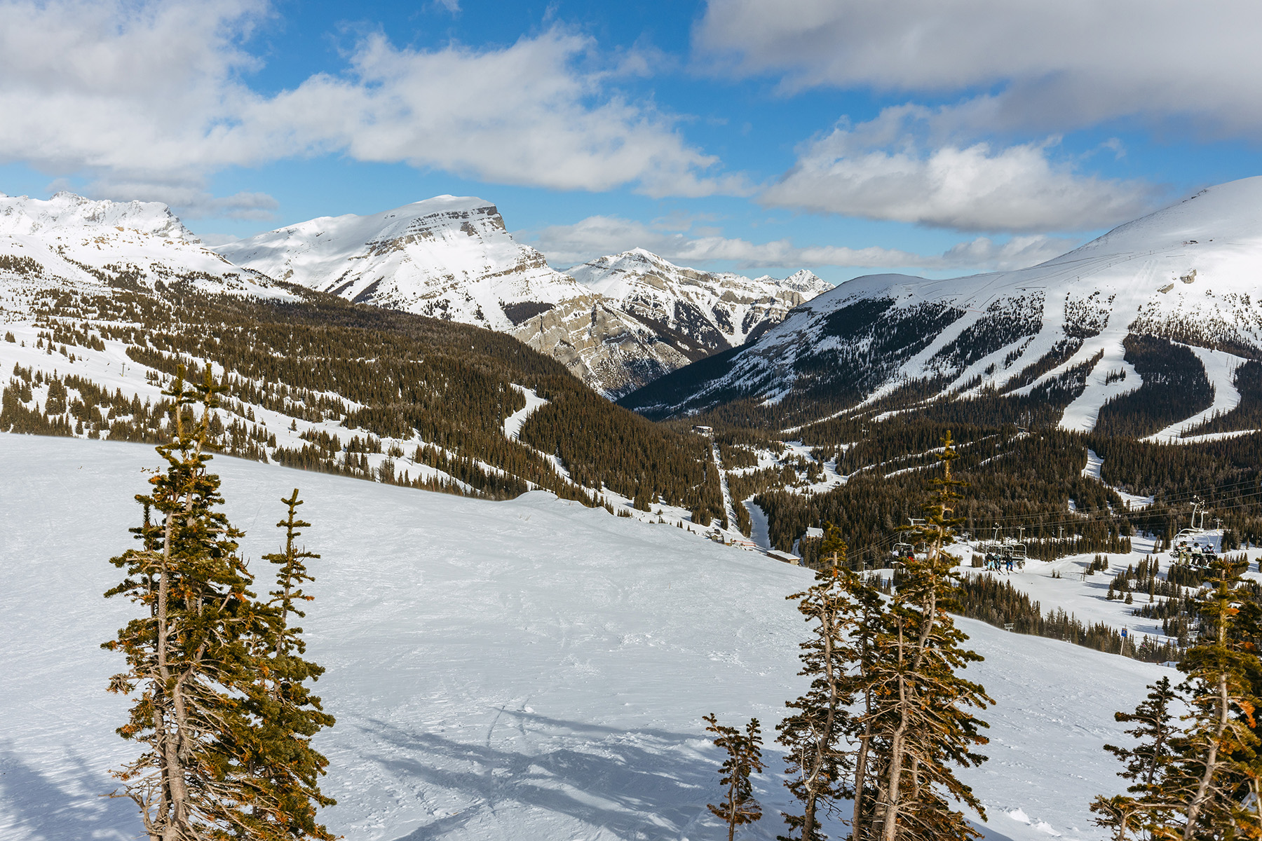 View of Banff Sunshine from top of ski area