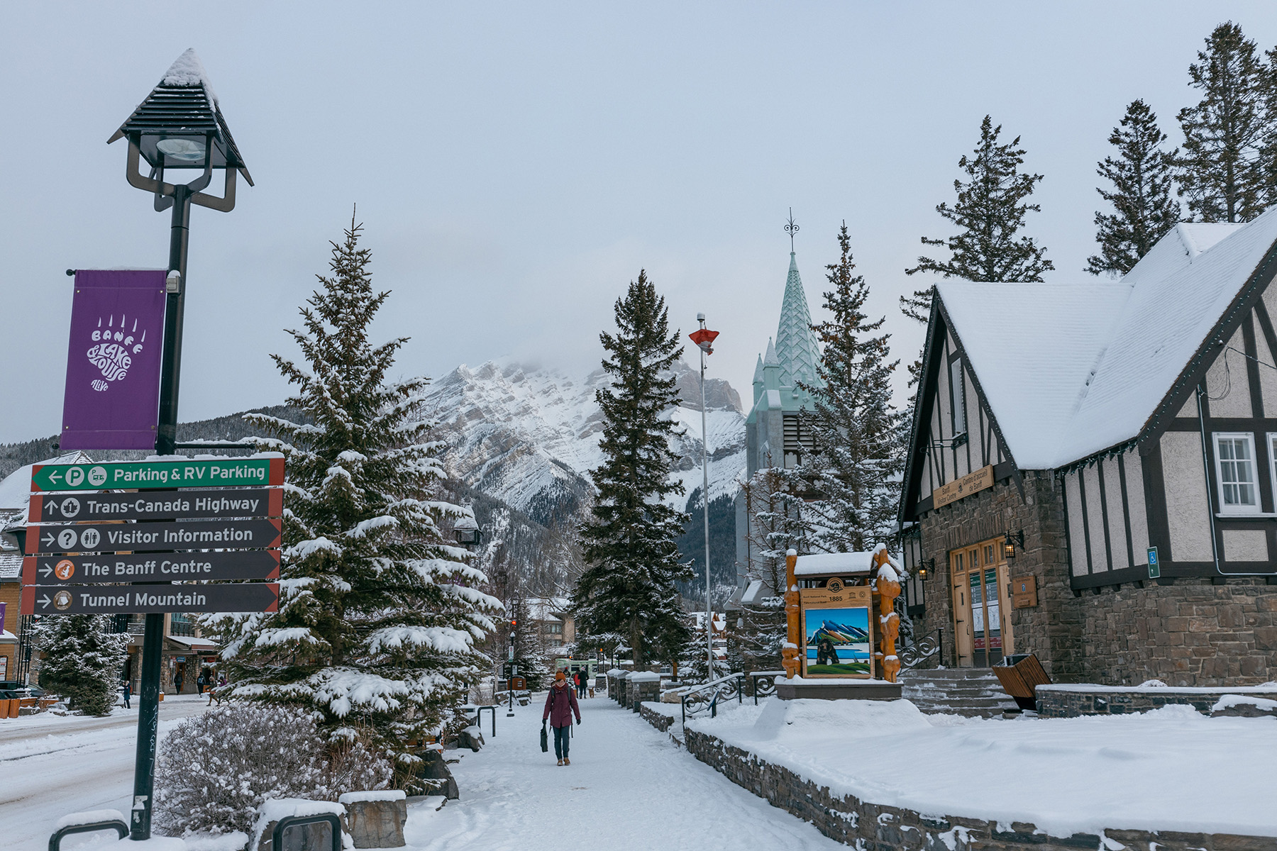 Downtown Banff in snow