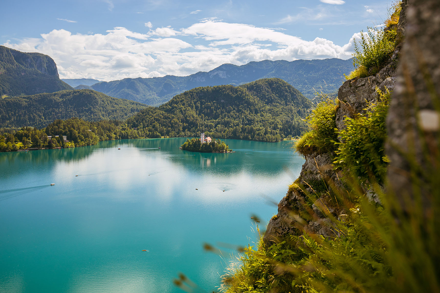 View of Lake Bled from castle cliffs
