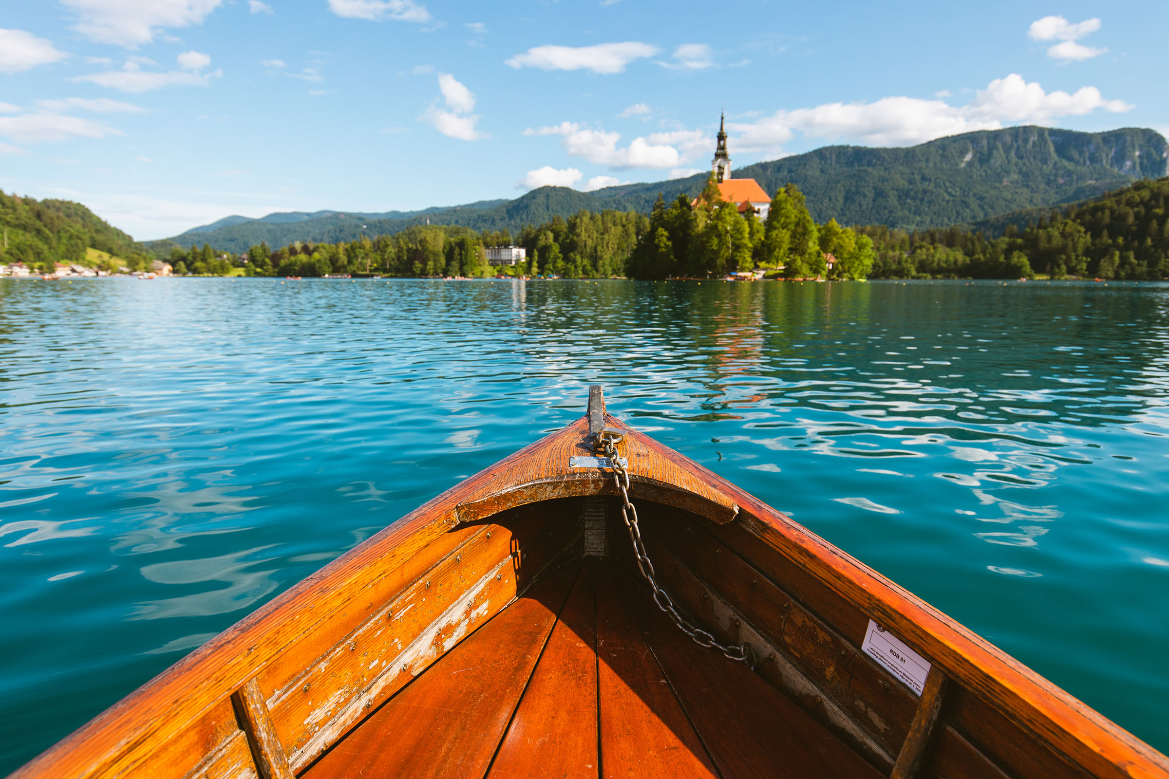 View from a rowboat on Lake Bled