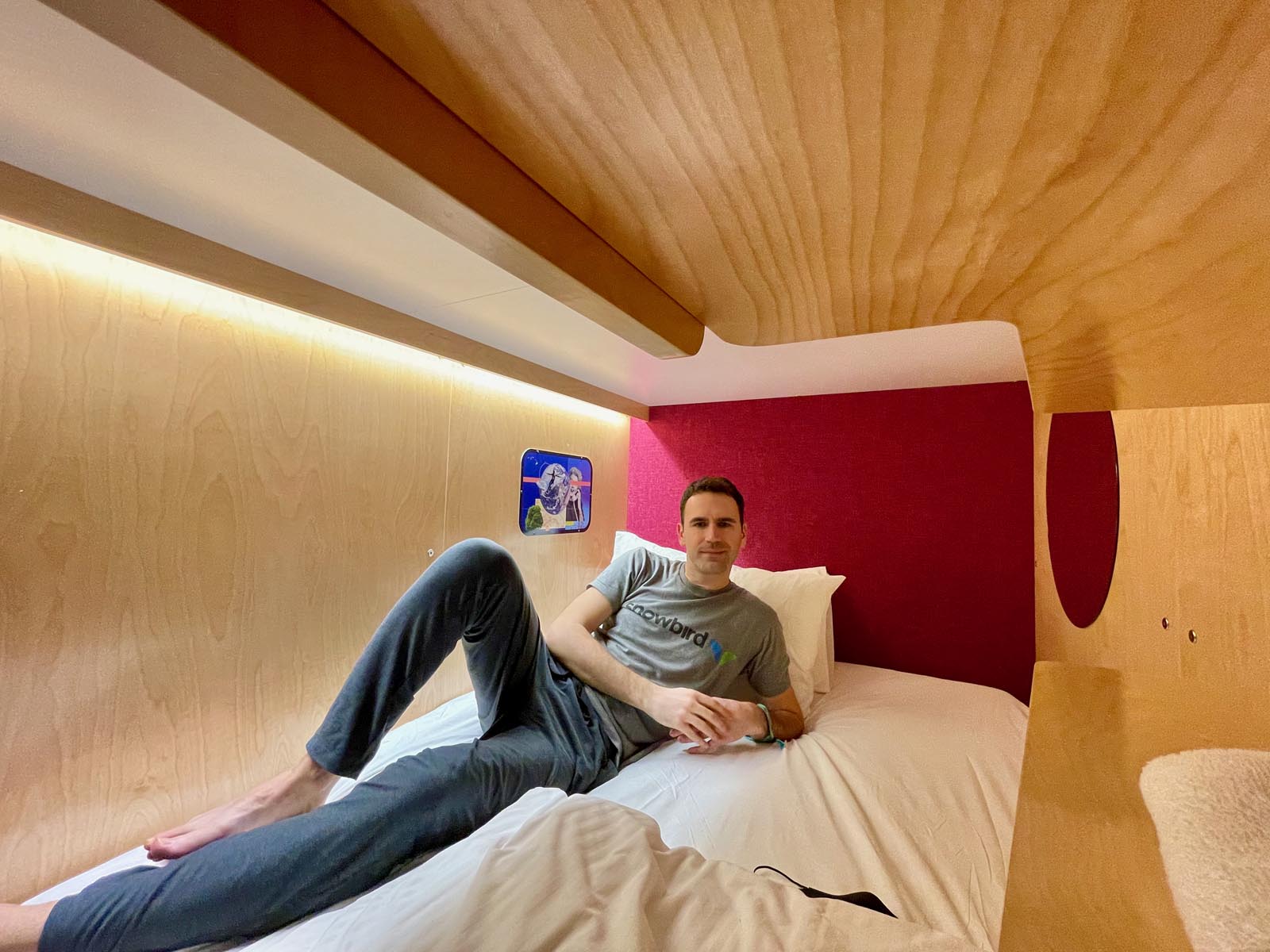 Me in the Pangea Pod Hotel