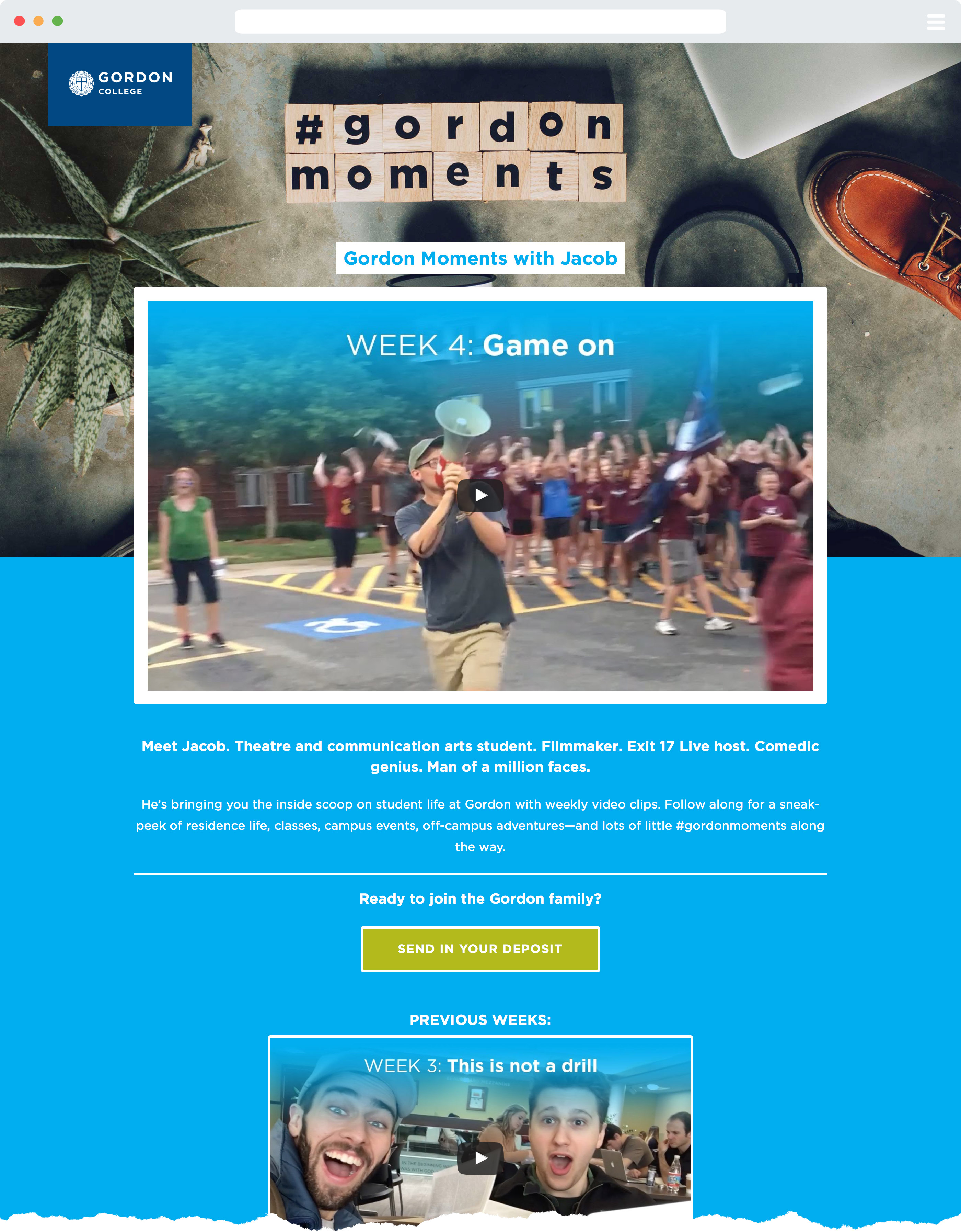 screenshot of Gordon Moments web page