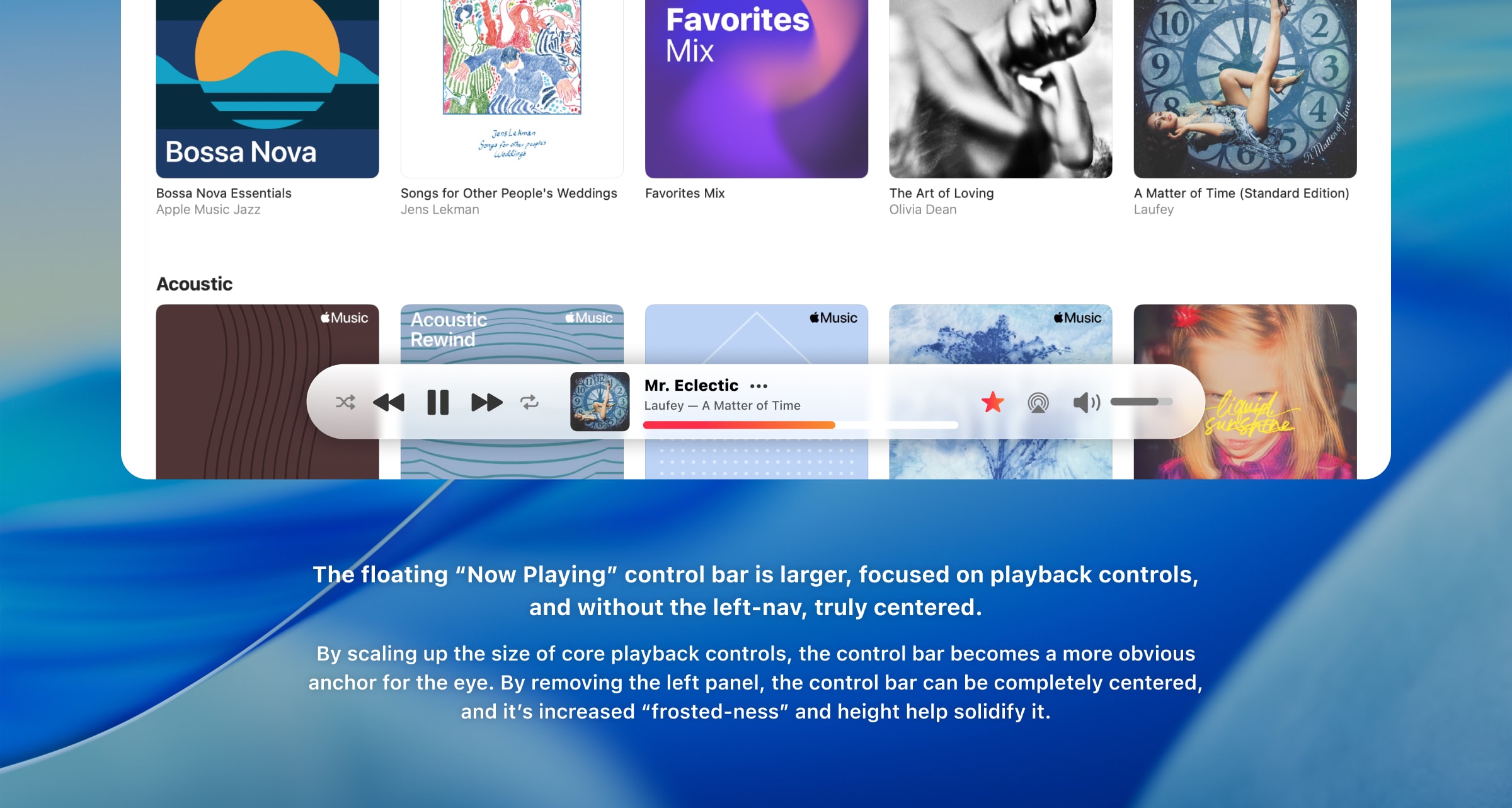 Screenshot of revised Music app design