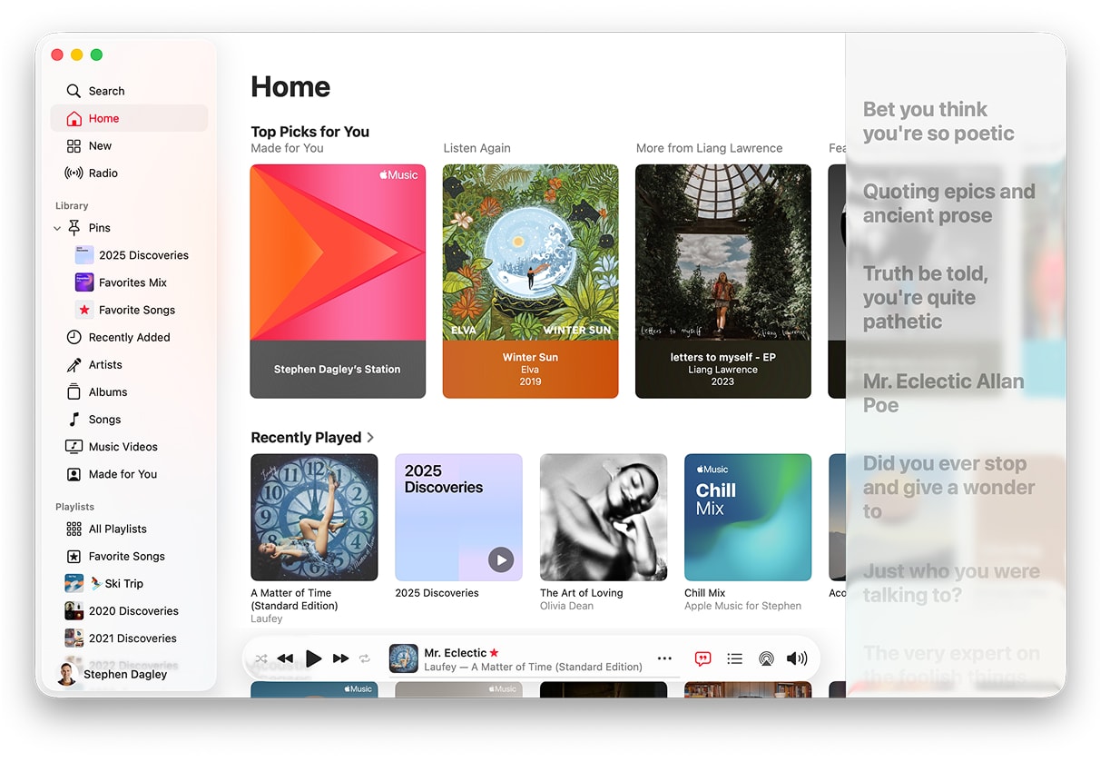 Screenshot of current apple music app