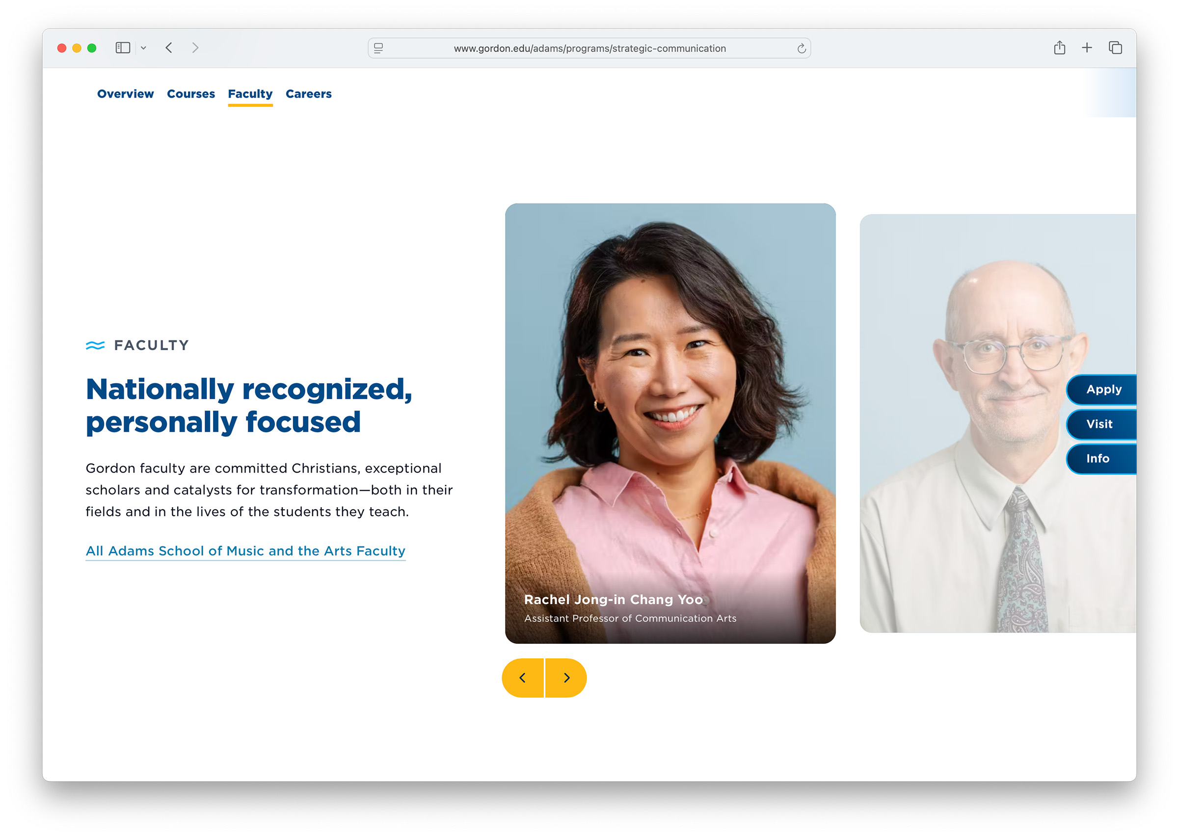 Screenshot of faculty carousel